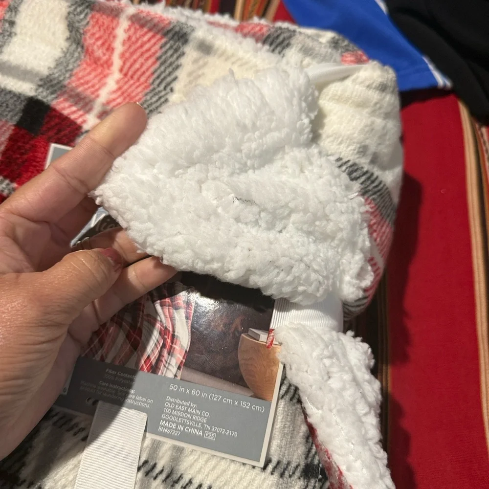 Comfort Bay Microplush Berber Throw Blanket - Red, Black, and White Plaid